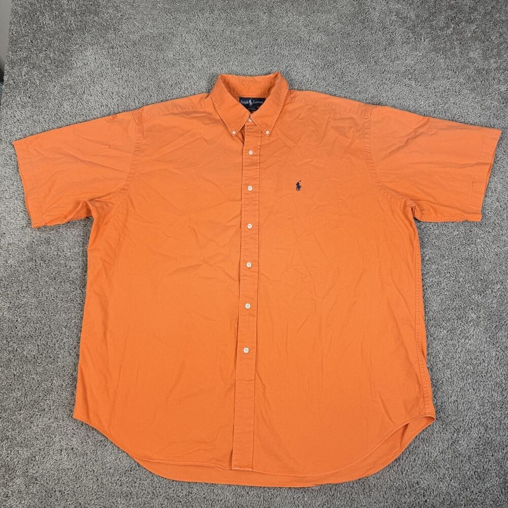 Ralph Lauren Shirt Mens XL Orange Short Sleeve Button Up Cotton Blake Classic